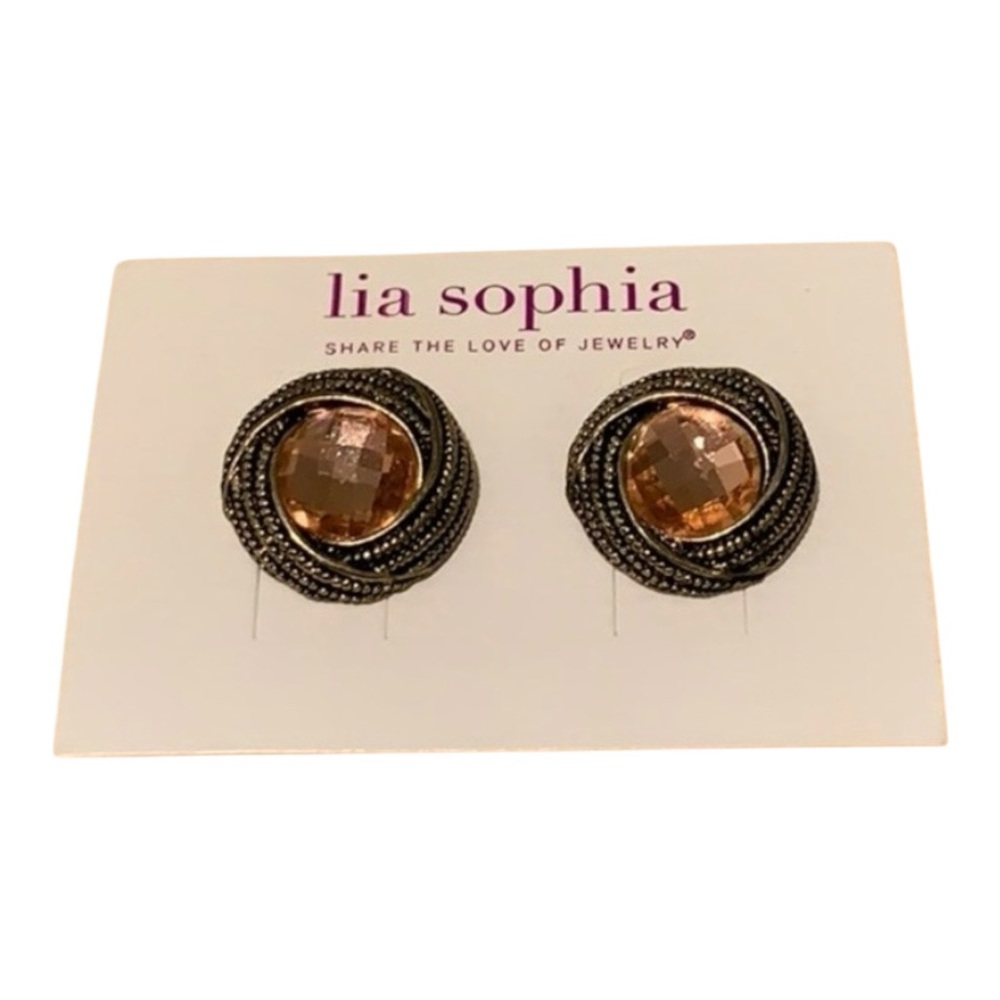 Lia Sophia Gold and Black Stud Earrings